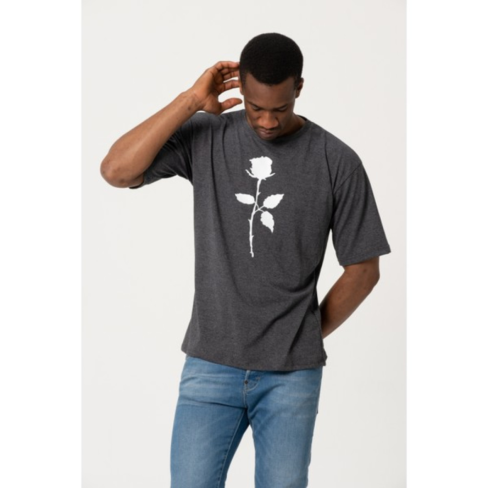 West Kombin Füme Gül Baskı Oversize Tshirt Erkek T-shirt Fiyatı