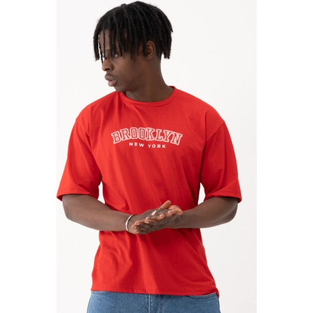 West Kombin Kırmızı Brooklyn Newyork Baskılı Oversize Tshirt Erkek T-shirt Fiyatı