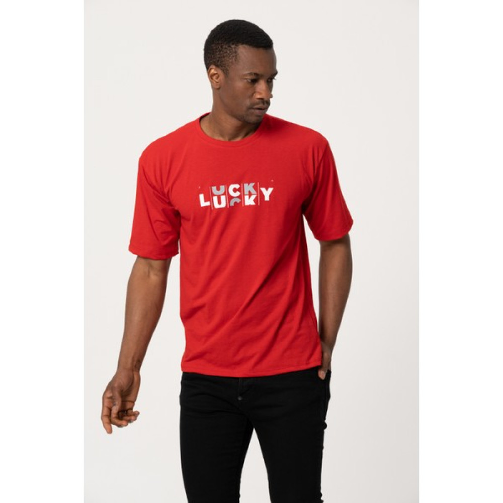 West Kombin Kırmızı Lucky Baskı Oversize Tshirt Erkek T-shirt Fiyatı