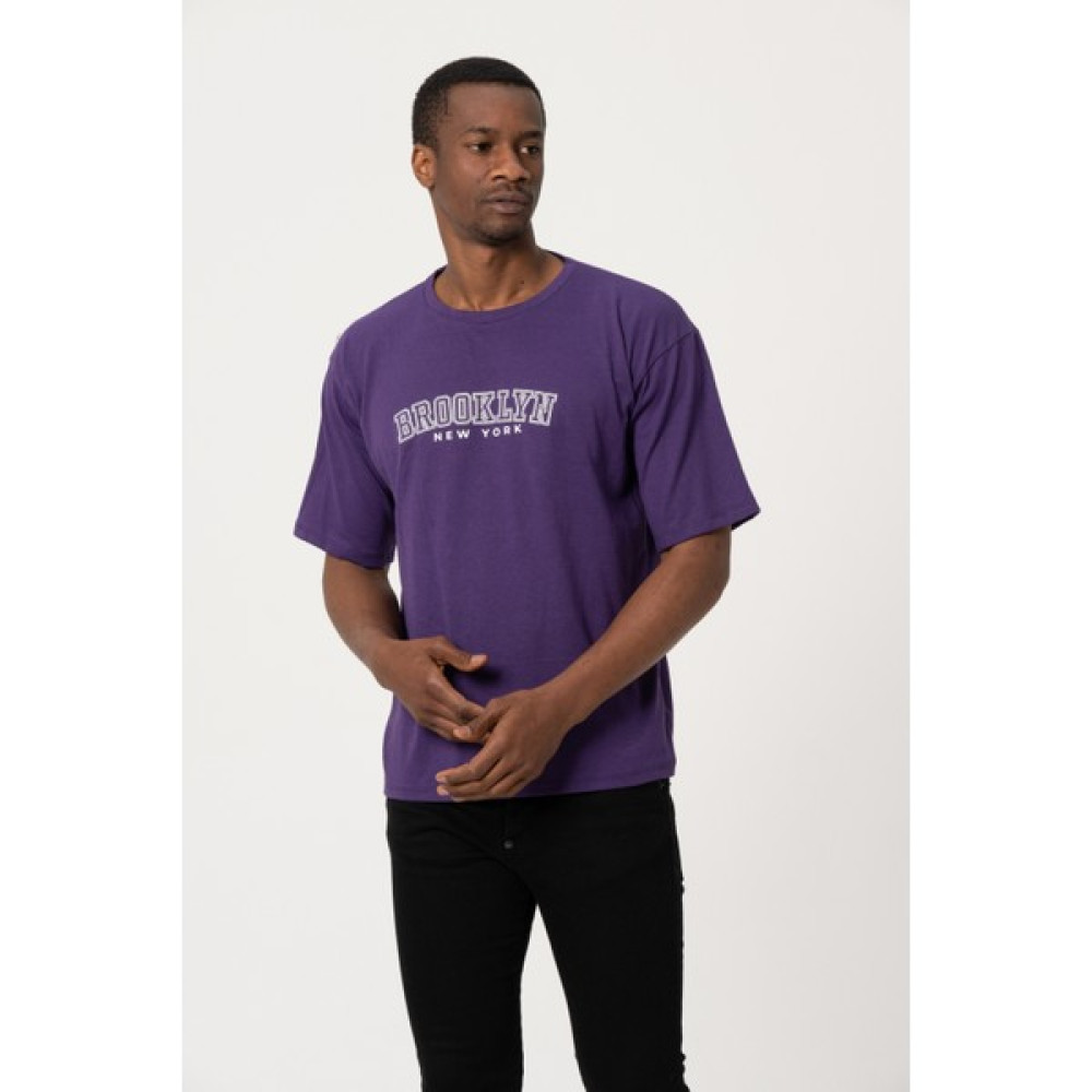 West Kombin Mor Brooklyn Newyork Baskılı Oversize Tshirt Erkek T-shirt Fiyatı