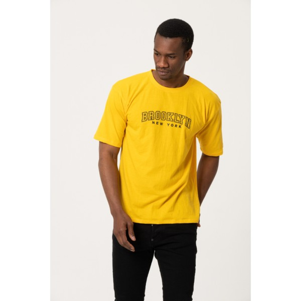 West Kombin Sarı Brooklyn Newyork Baskılı Oversize Tshirt Erkek T-shirt Fiyatı