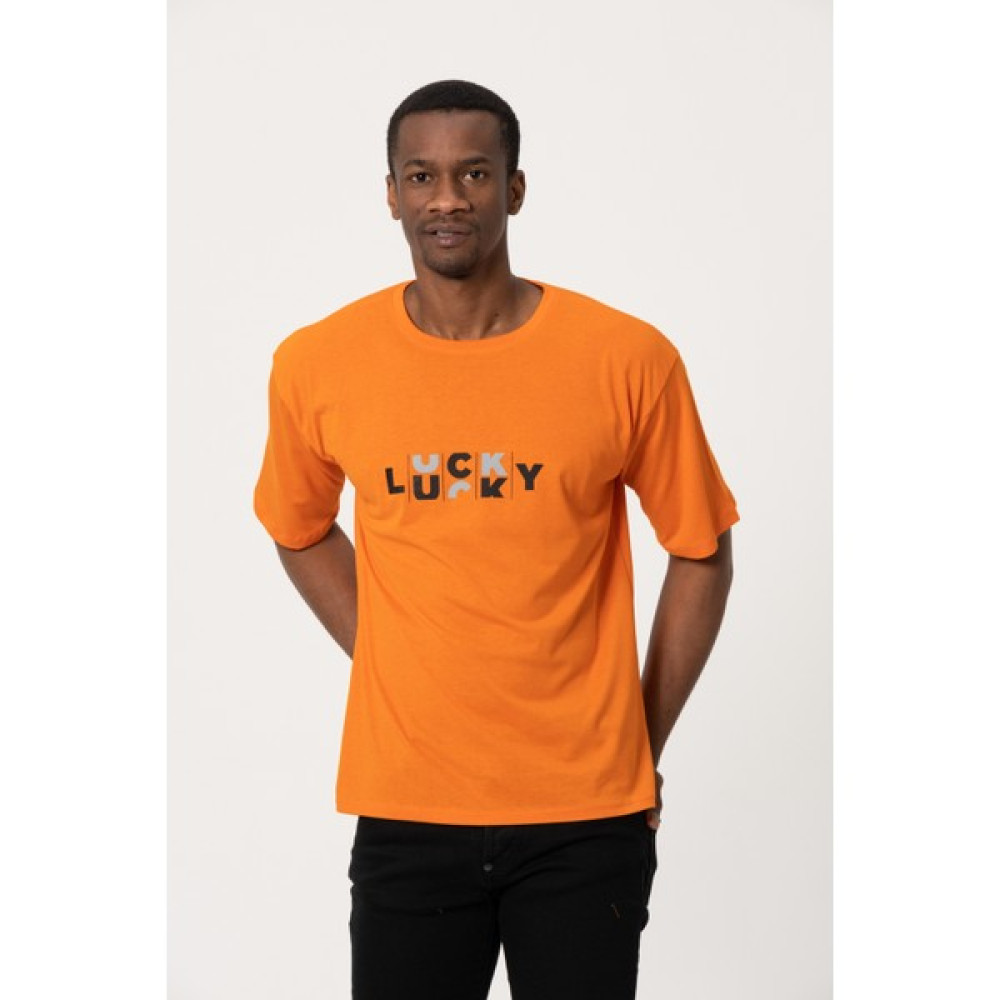 West Kombin Turuncu Lucky Baskı Oversize Tshirt Erkek T-shirt Fiyatı