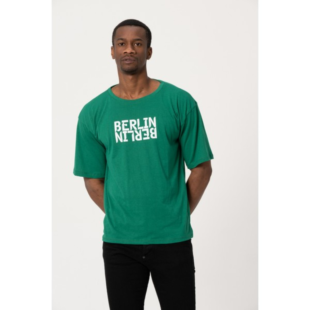 West Kombin Yeşil Berlin Baskılı Oversize Tshirt Erkek T-shirt Fiyatı