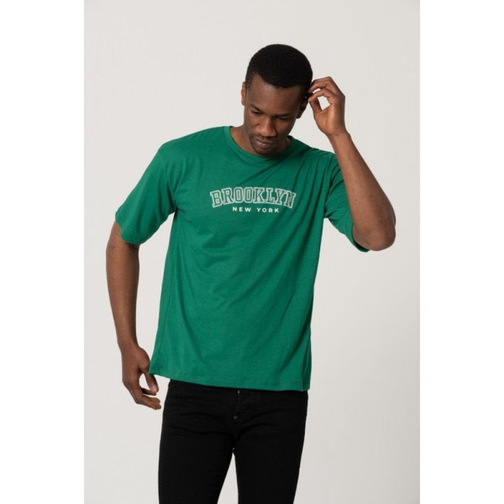 West Kombin Yeşil Brooklyn Newyork Baskılı Oversize Tshirt Erkek T-shirt Fiyatı