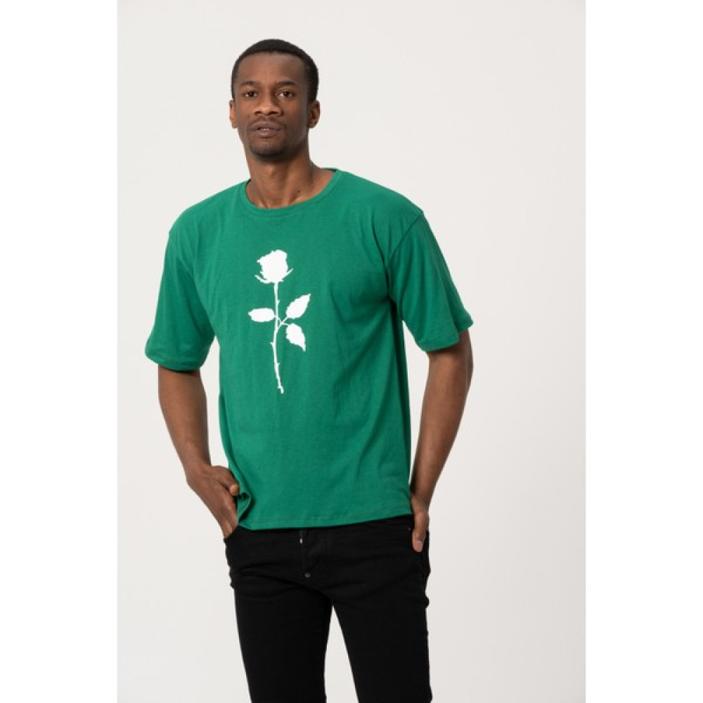 West Kombin Yeşil Gül Baskı Oversize Tshirt Erkek T-shirt Fiyatı