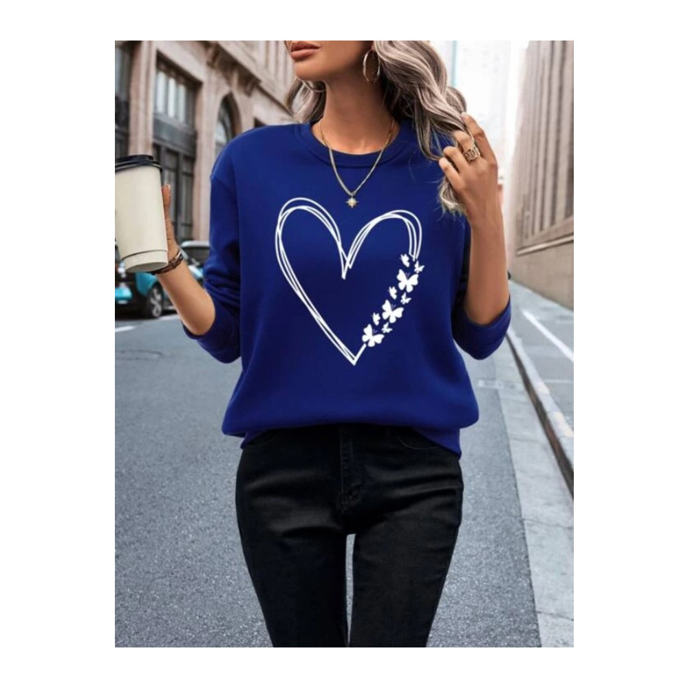 West Way Kadın sax mavi Baskı Detaylı Bisiklet Yaka Oversize Sweatshirt S Beden Bayan Sweatshirt Fiyatı