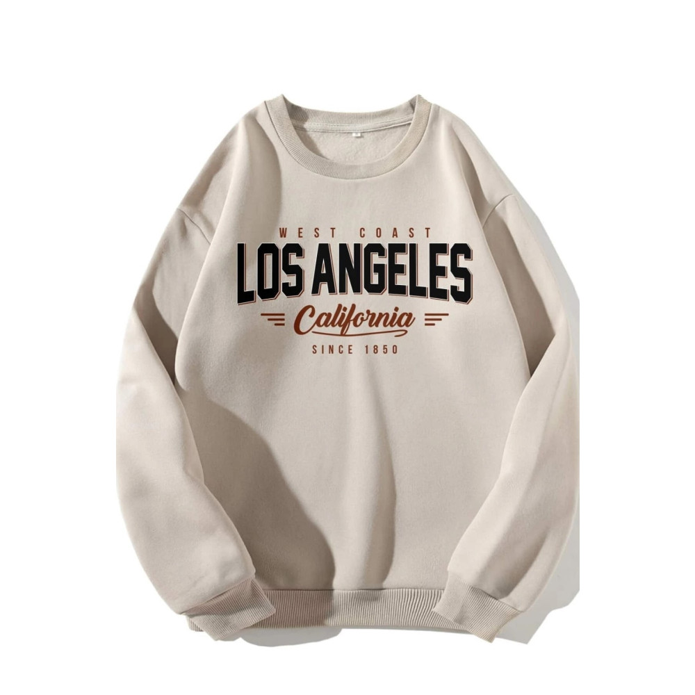 West Way Unisex Bej Los Angeles West Coast Baskılı Bisiklet Yaka Oversize Sweatshirt S Beden Bayan Sweatshirt Fiyatı