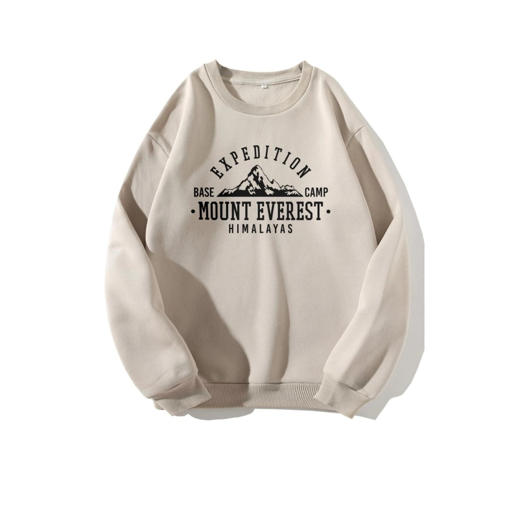 West Way Unisex Bej Mount Everest Baskılı Bisiklet Yaka Oversize Sweatshirt L Beden Bayan Sweatshirt Fiyatı