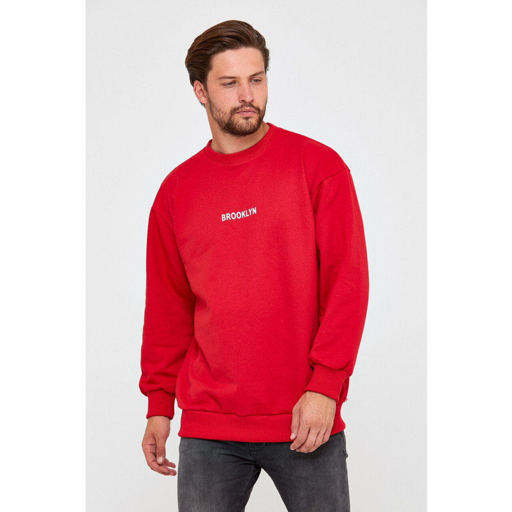 westkombin Kırmızı Brooklyn Baskılı Overisize Sweat XL Beden Bayan Sweatshirt Fiyatı