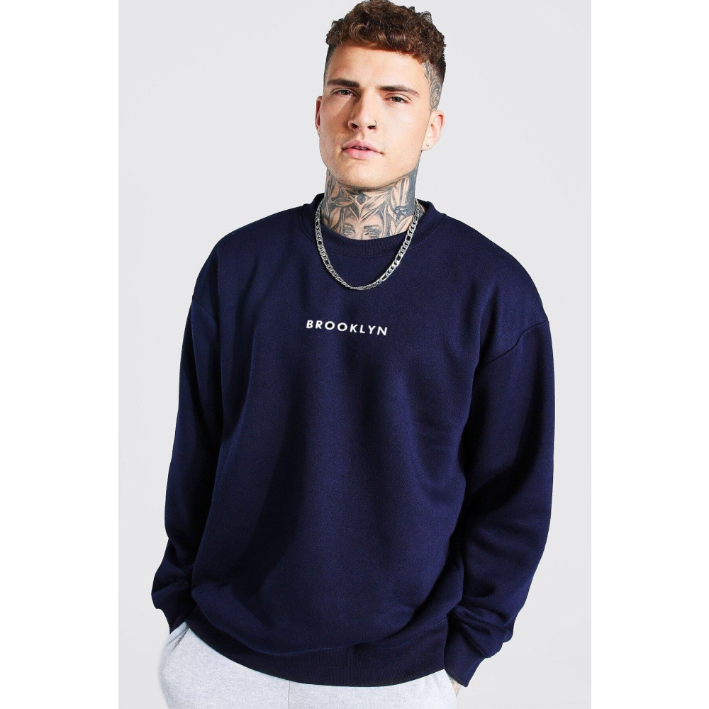westkombin Lacivert Sweat Brooklyn Baskılı Overisize L Beden Bayan Sweatshirt Fiyatı