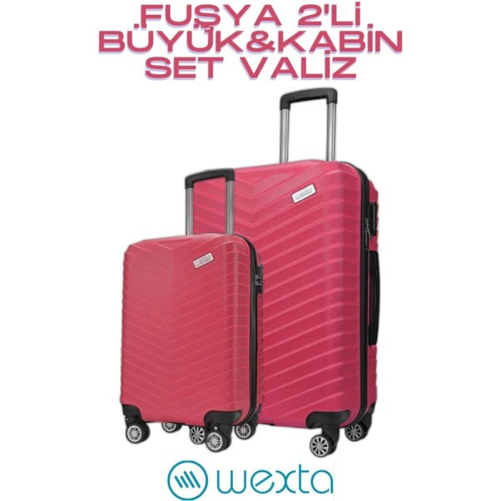 Wexta WX-1001 Fuşya Büyük & Kabin 2'li Set Valiz / Seyahat Bavulu Çanta (Outdoor) Fiyatı