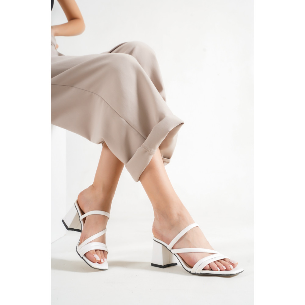 Weynes Kadın Beyaz Deri Topuklu Terlik Sandalet Ba20888 39 Beden Unisex Sandalet Fiyatı