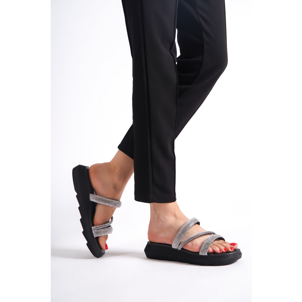 Weynes Kadın Siyah Düz Taban Taşlı Şık Terlik Wsb0494 37 Beden Unisex Sandalet Fiyatı