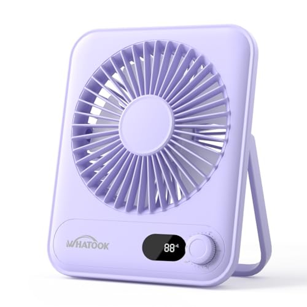 WHATOOK Small Desk Fan Personal Fans: 2000mah 10 Hours Battery Office Quiet Mini Desktop Fan Portable Rechargeable Travel Essentials