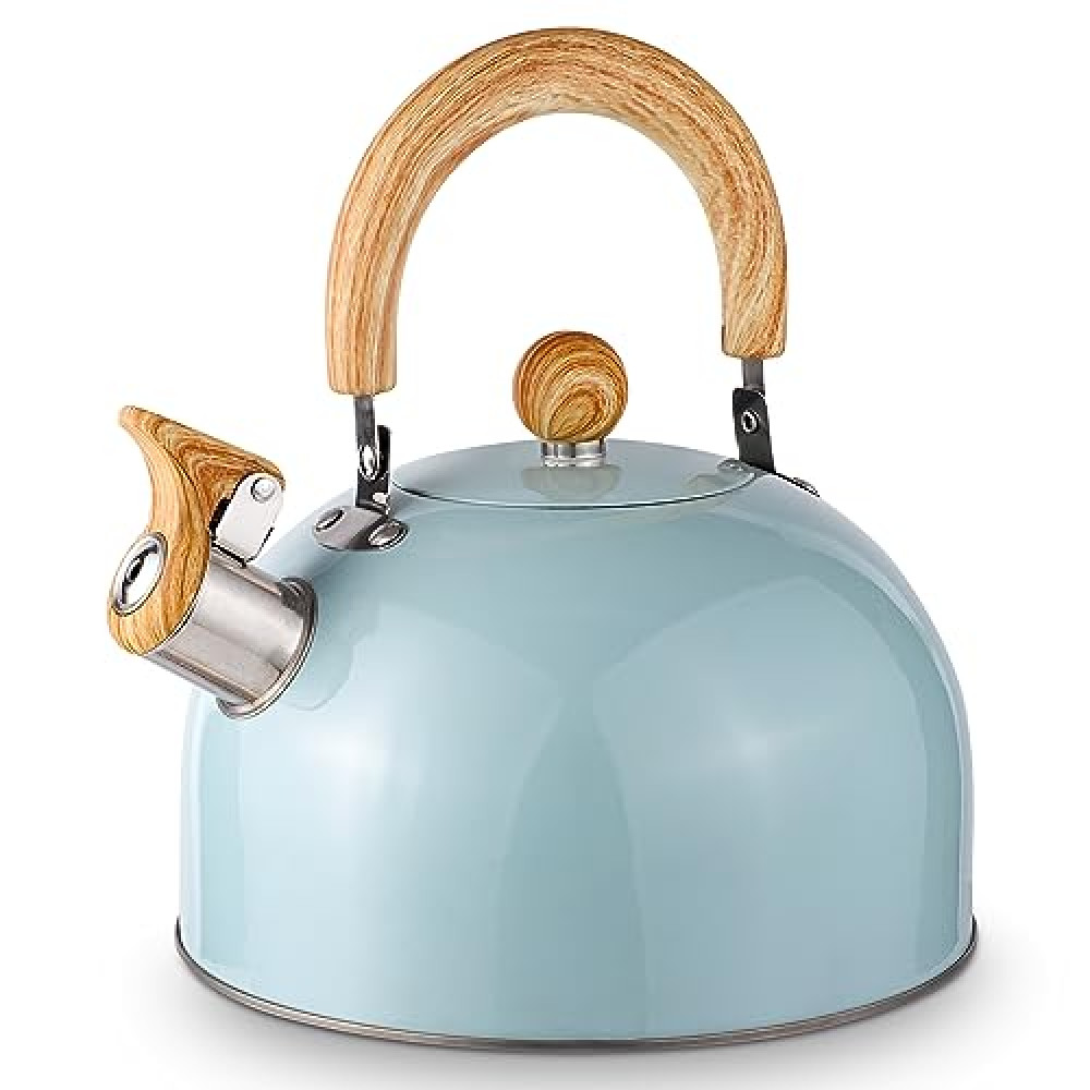 Whistling Tea Kettle for Stovetop, 2.6 Quart Surgical-Grade Stainless Steel Tea Pot Kettles, Rapid Boiling Teapot with Stay-Cool Ergonomic Handle, Perfect for Home & Kitchen - Turquoise