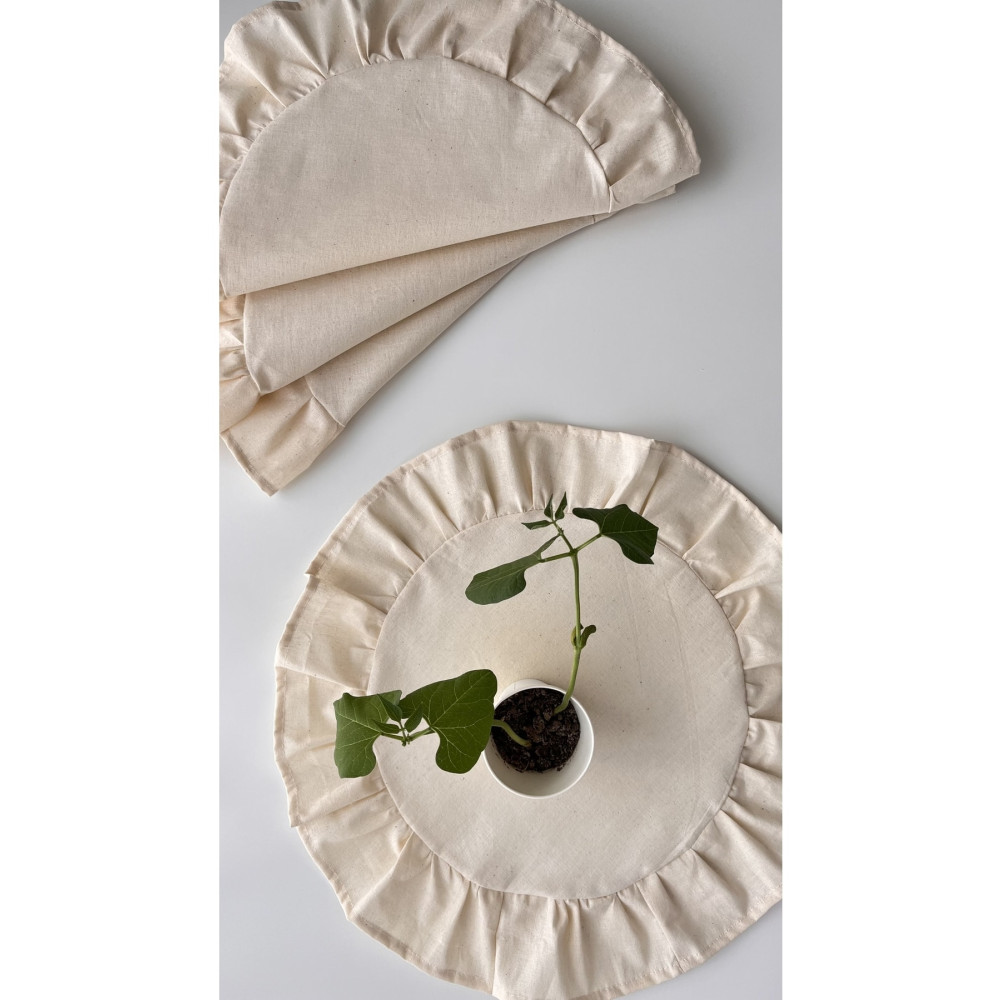 White Alamode Natural Ham Keten Fırfırlı Yuvarlak Amerikan Servisi 4’lü Set 40x40cm Runner Fiyatı