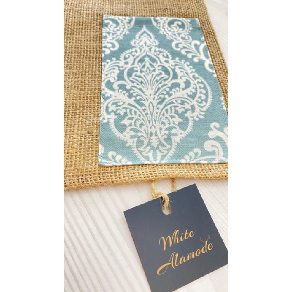 White Alamode Turkuaz Motifli Jüt Amerikan Servisi - 30 x 40 cm Masa Örtüsü Fiyatı