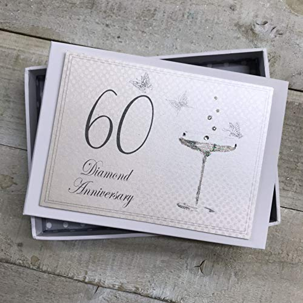 White Cotton Cards 60th Diamond Anniversary, Tiny Album, Champagne Glasses, 12.5x17.5x2.5 cm