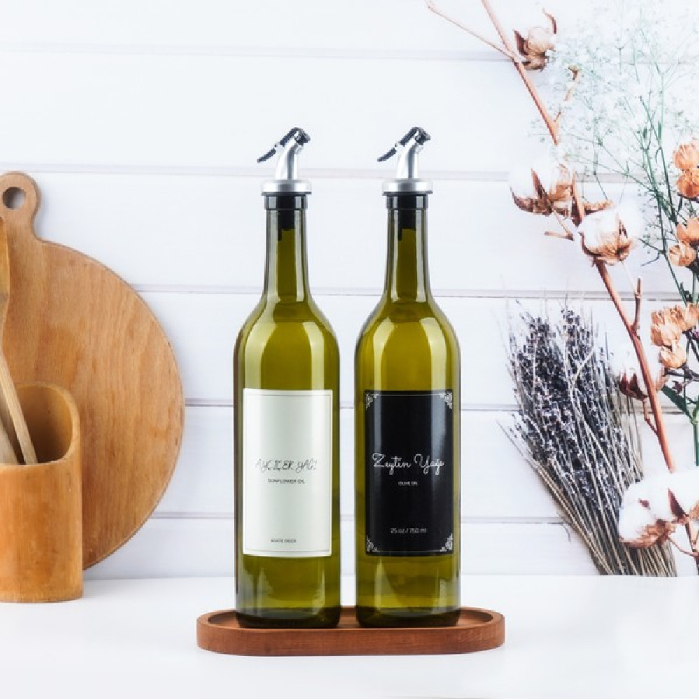 White Deer Ahşap Stantlı 2'Li 750 Ml Yeşil Cam Yağdanlık Set Damlatmaz Akıtmaz Zeytinyağı Sıvıyağ Şişesi Yağlık Siyah Beyaz Etiket Mutfak Gereçleri Fiyatı