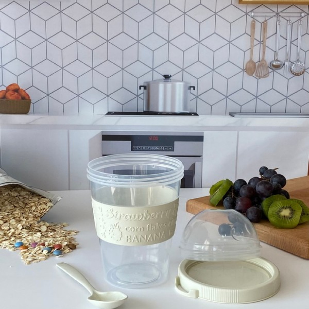 White Deer Kapaklı Kaşıklı Taşınabilir Hazırla Çık Meyveli Yoğurt Kabı Müsli Yulaf Diyet Atıştırma 600ML - Bej Saklama Kapları Fiyatı