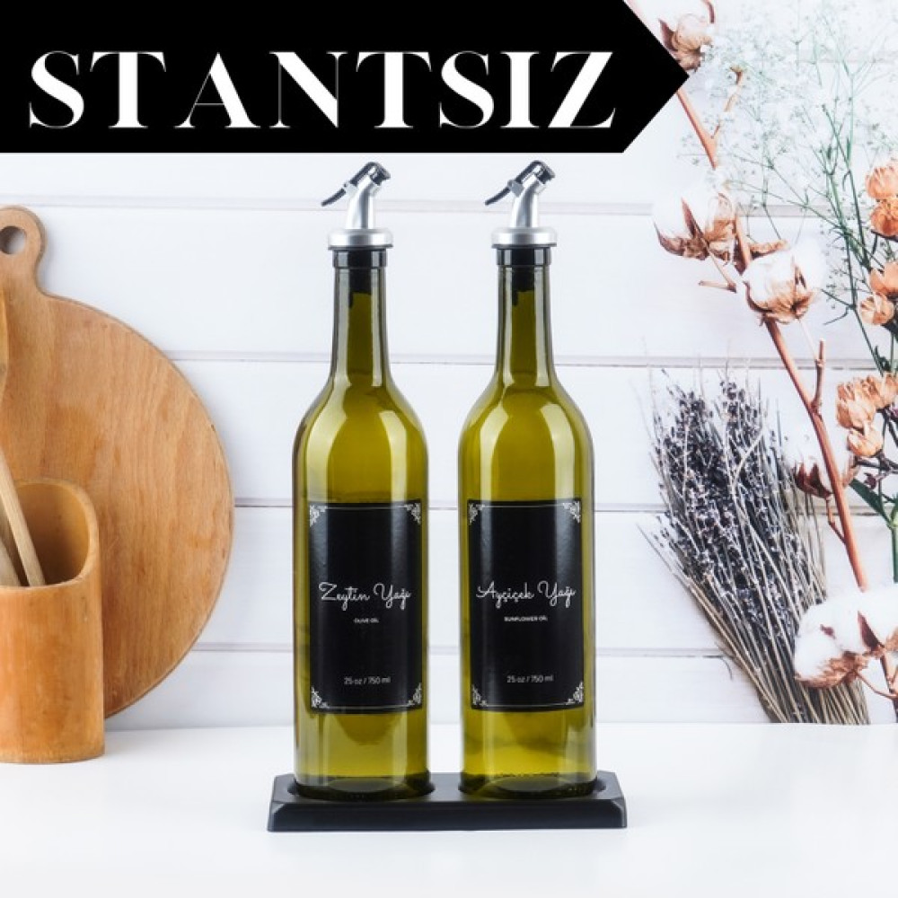 White Deer Yeşil 2' Li 750 ml Zeytinyağı Sıvıyağ Şişesi Cam Yağdanlık Seti Damlatmaz Akıtmaz Yağlık Siyah Etiketli Mutfak Gereçleri Fiyatı
