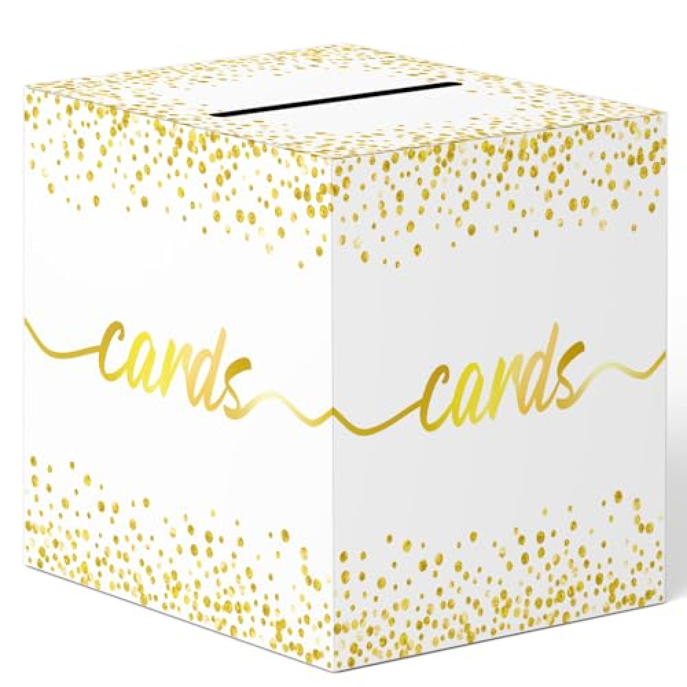 White Gold Card Box, Wedding Card Box, Graduation Cards Boxes, 9.1" Large Gift Card Holder, Gold Foil Money Boxes Cards Receiving Box Holder for Graduation Wedding Birthday Party Decorations Supplies