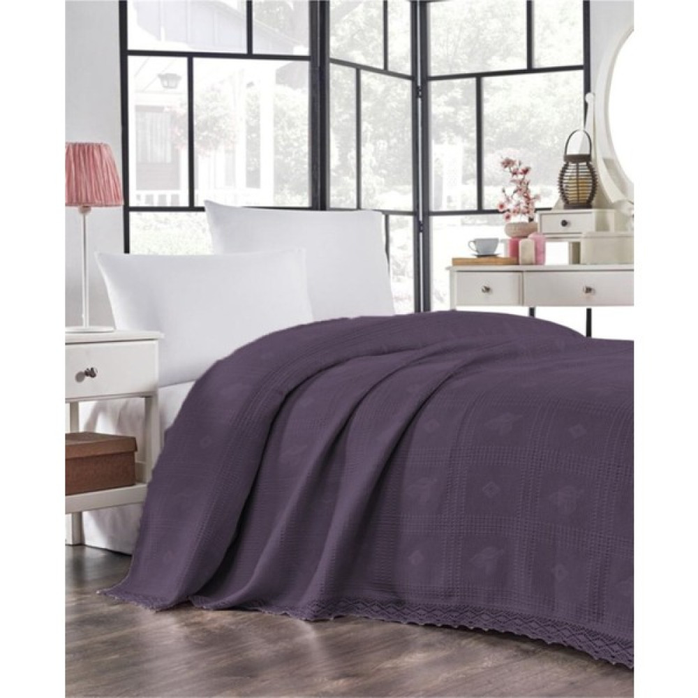 White Home Dantelli Pamuk Çift Kişilik Pike Yatak Örtüsü - Mürdüm - PİKE ÇİFT KİŞİLİK Pike & Pike Takımı Fiyatı