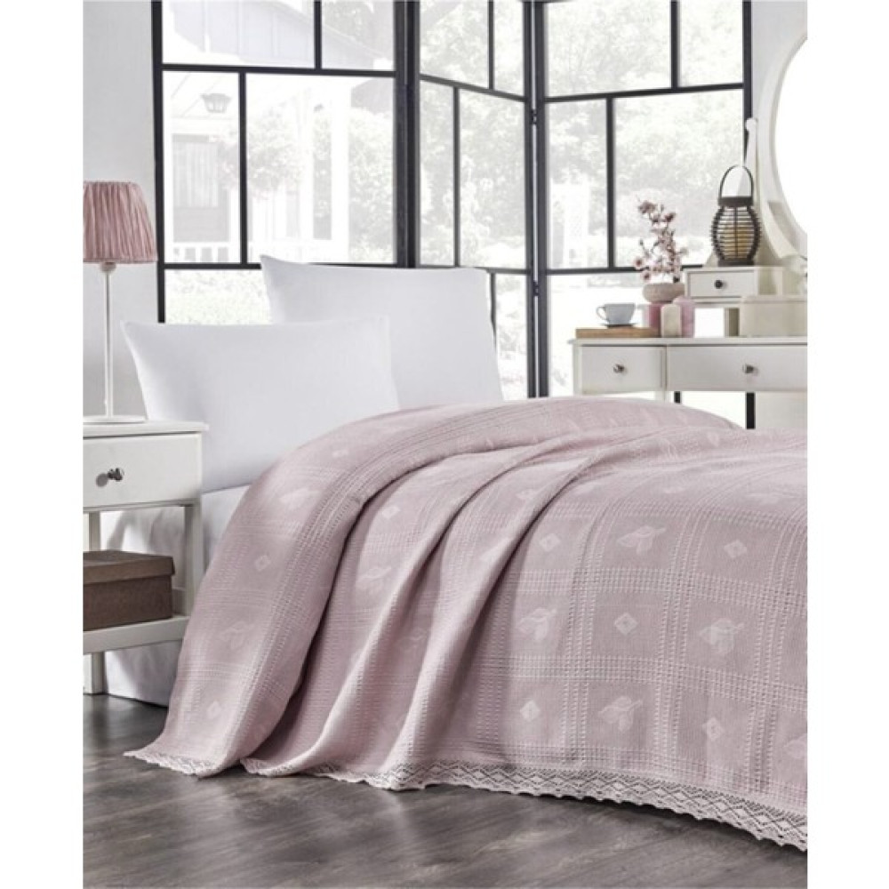 White Home Dantelli Pamuk Çift Kişilik Pike Yatak Örtüsü - Pudra - PİKE ÇİFT KİŞİLİK Pike & Pike Takımı Fiyatı