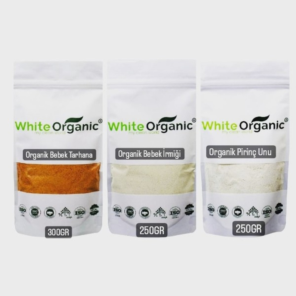 White Organic Organik Bebek Tarhanası + Bebek İrmiği + Pirinç Unu 6 Ay Ek Gıda Seti Bebek Mamaları Fiyatı