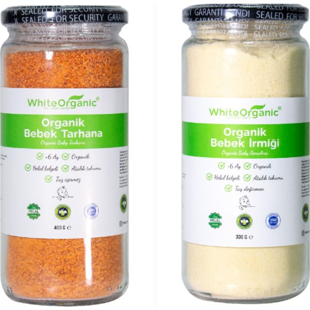 White Organic Organik Bebek Tarhanası Organik Bebek Irmiği Bebek Ek Gıda Seti +6 Ay Cam Kavanoz Bebek Mamaları Fiyatı