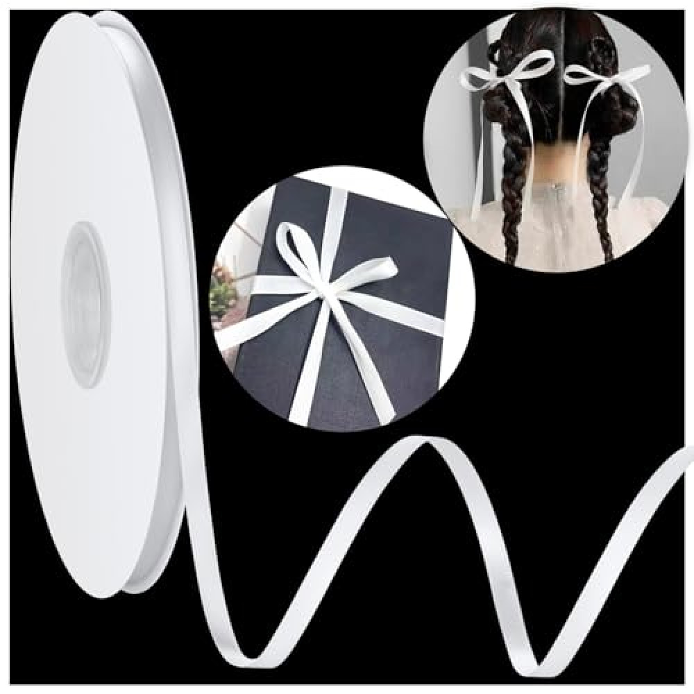White Satin Ribbon 100 Yards, 1/4" Ribbon for Gift Wrapping, Fabric Ribbons for Crafts, Hair, Flower Bouquet, Wedding Party Decoration, Bow Making, Present Wrapping Ribbons for Every Holiday