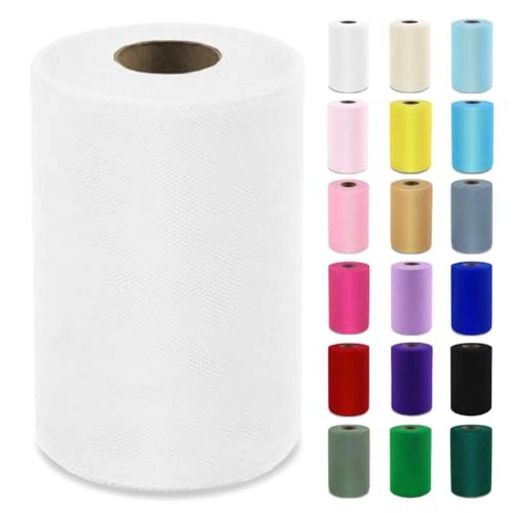 White Tulle Fabric Roll 6 Inch X 100 Yards (300ft) Mesh Tulle Ribbon for Gift Wrapping, Tutus, Wedding, Party Decorations, DIY Crafts