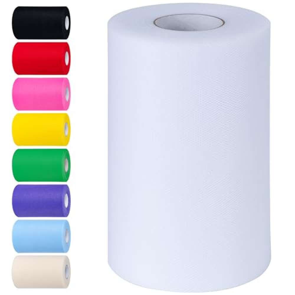 White Tulle Fabric Rolls 6 Inch by 100 Yards (300 feet) Tulle Roll Spool Fabric for DIY Tutu Skirt Baby Shower Birthday Party Wedding Decorations Christmas Craft Supplies (White)