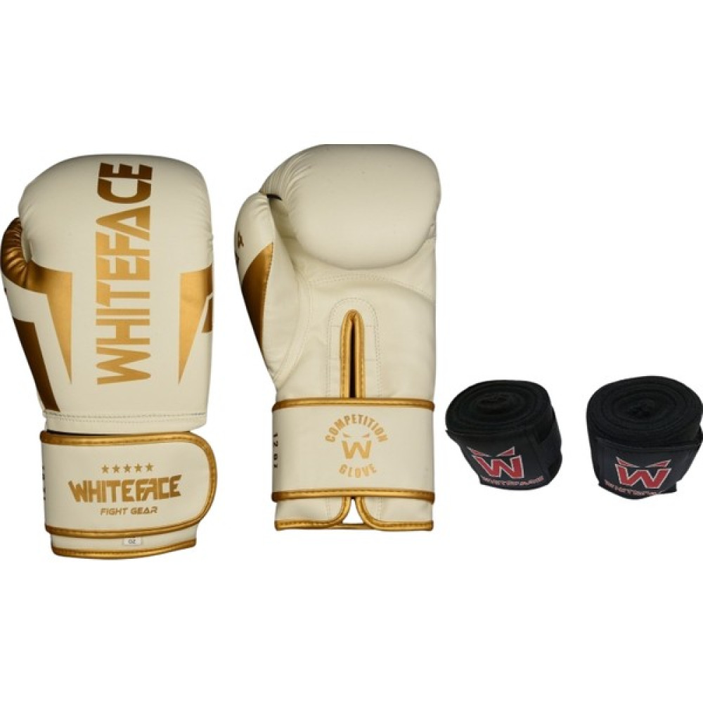 Whiteface Nova4 Boks-Kickboks-Muay Thai Eldiveni+3,5 M Bandaj Set (Beyaz-Gold) 8-10-12 Oz. Diğer Spor Ürünleri Fiyatı