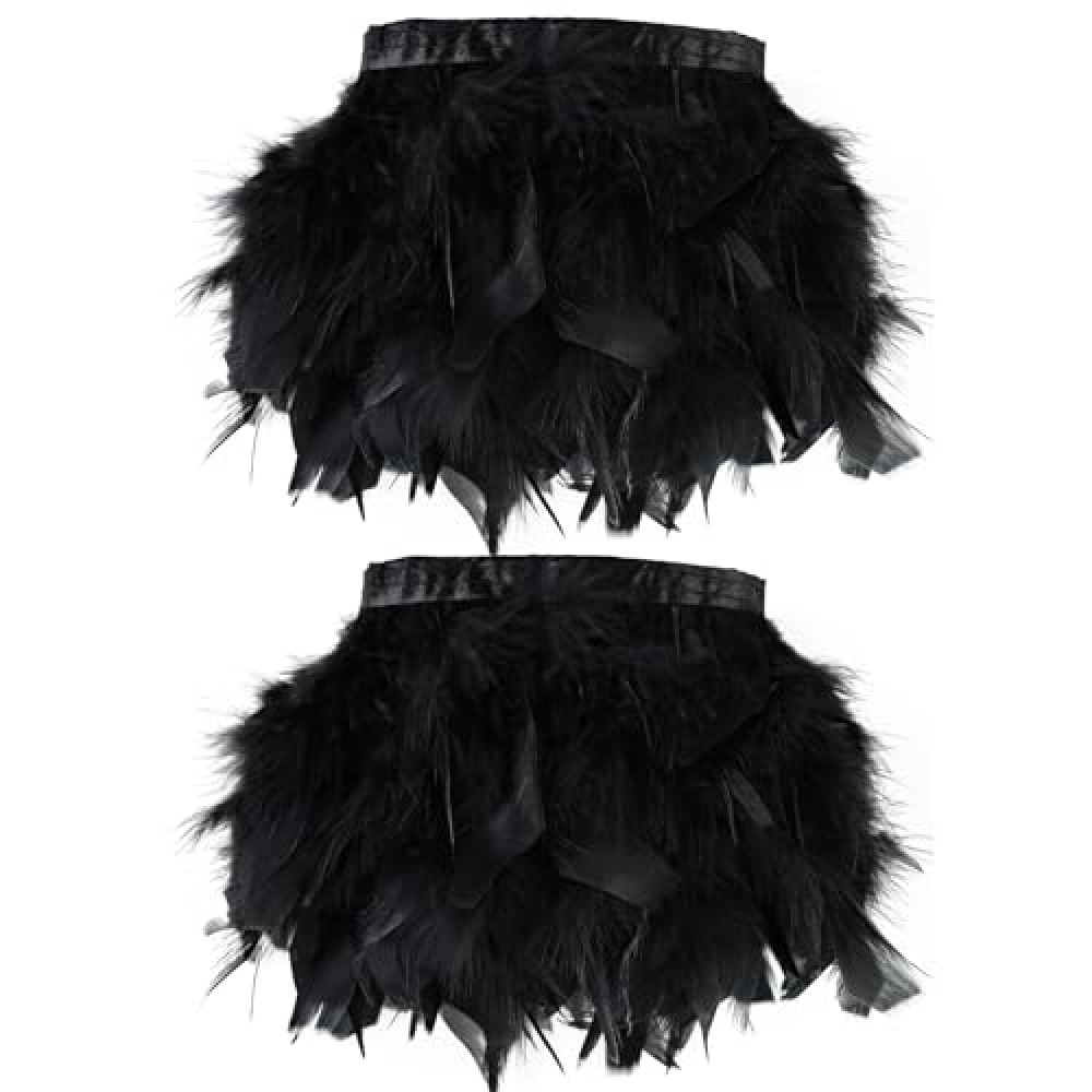whitefeather Black Turkey Feathers Trim Fringe 4Yard 4-6inch for Party Clothing DIY Sewing Craft Wedding Dress Decoration Natural Fluffy Turkey Feather Trim