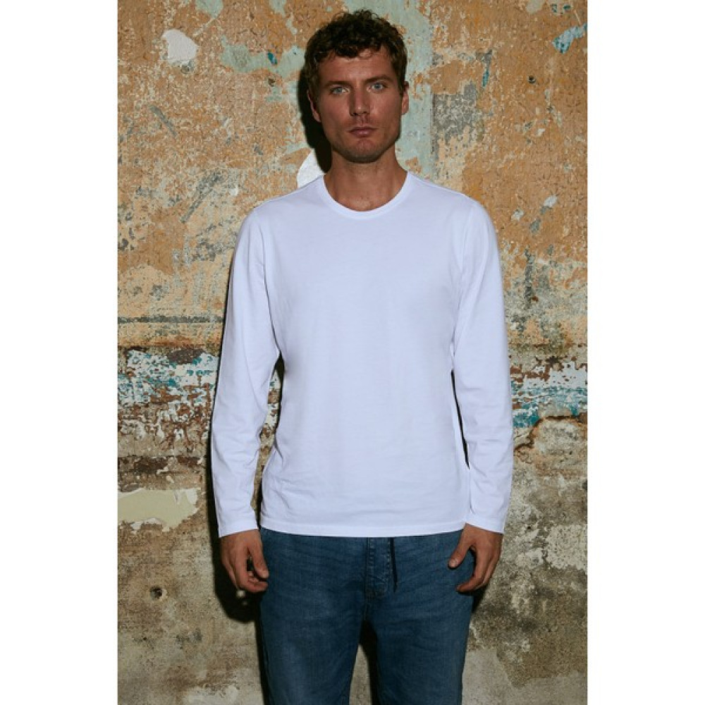 White&Simple Erkek Beyaz Uzun Kollu Bisiklet Yaka Pamuklu T-Shirt Erkek T-shirt Fiyatı
