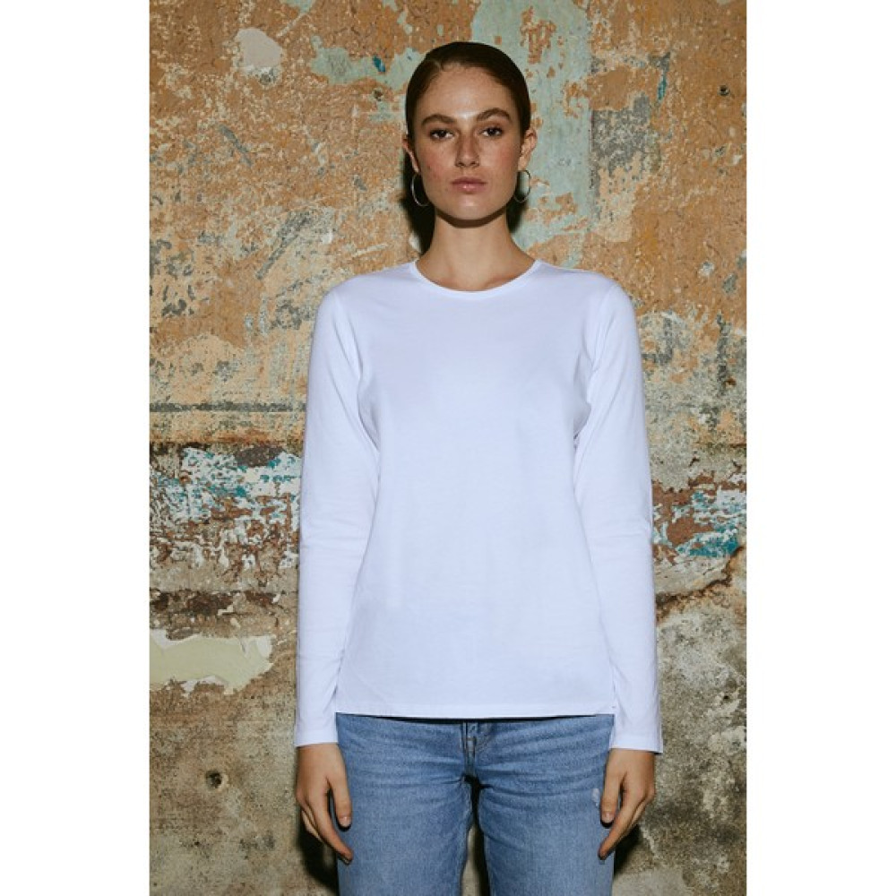 White&Simple Kadın Beyaz Uzun Kollu Bisiklet Yaka Pamuklu T-Shirt Bayan T-shirt Fiyatı