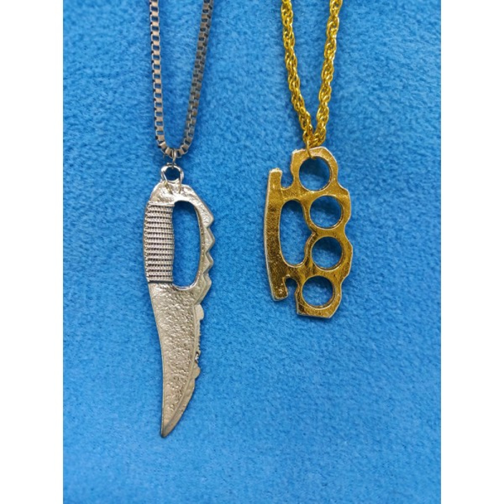 Whocares Unisex Kolye Zincirli Çift Bıçak-Muşta Sembollü (2 Adet) - 60 cm Bijuteri Kolye Fiyatı