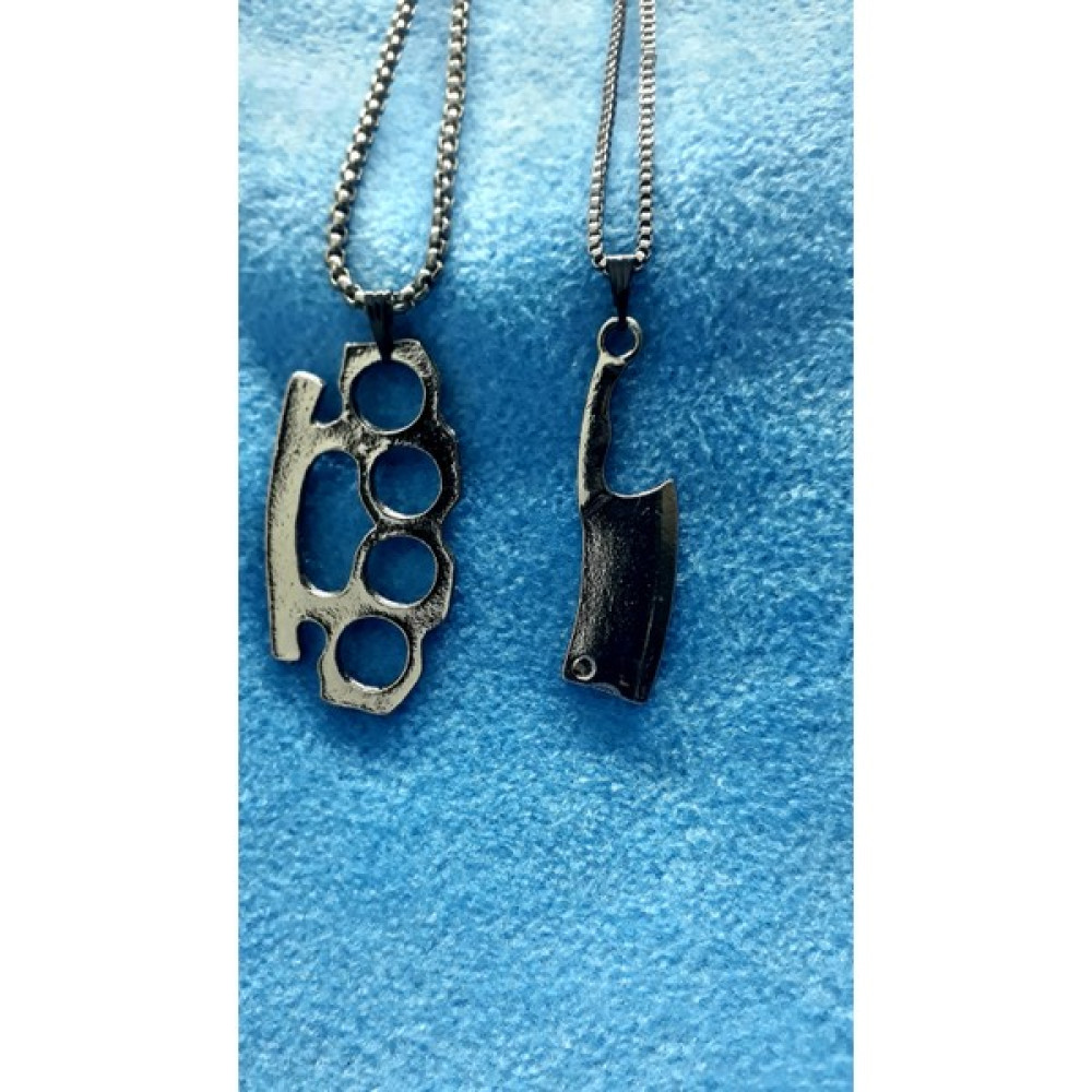 Whocares Unisex Kolye Zincirli Füme Renk Çift Muşta-Satır Sembollü (2 Adet) - 60 cm Bijuteri Kolye Fiyatı