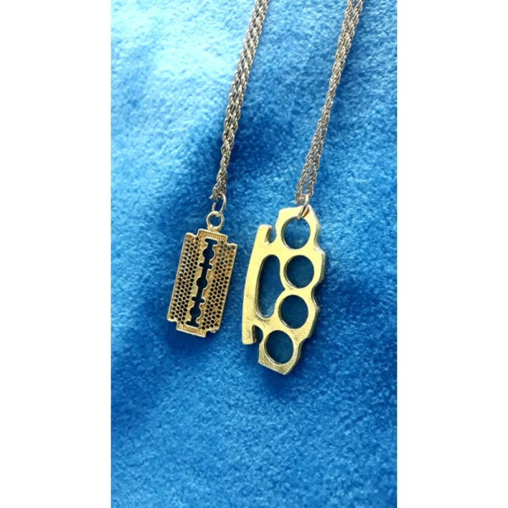 Whocares Unisex Kolye Zincirli Gold Renk Çift Jilet-Muşta Sembollü (2 Adet) - 60 cm Bijuteri Kolye Fiyatı