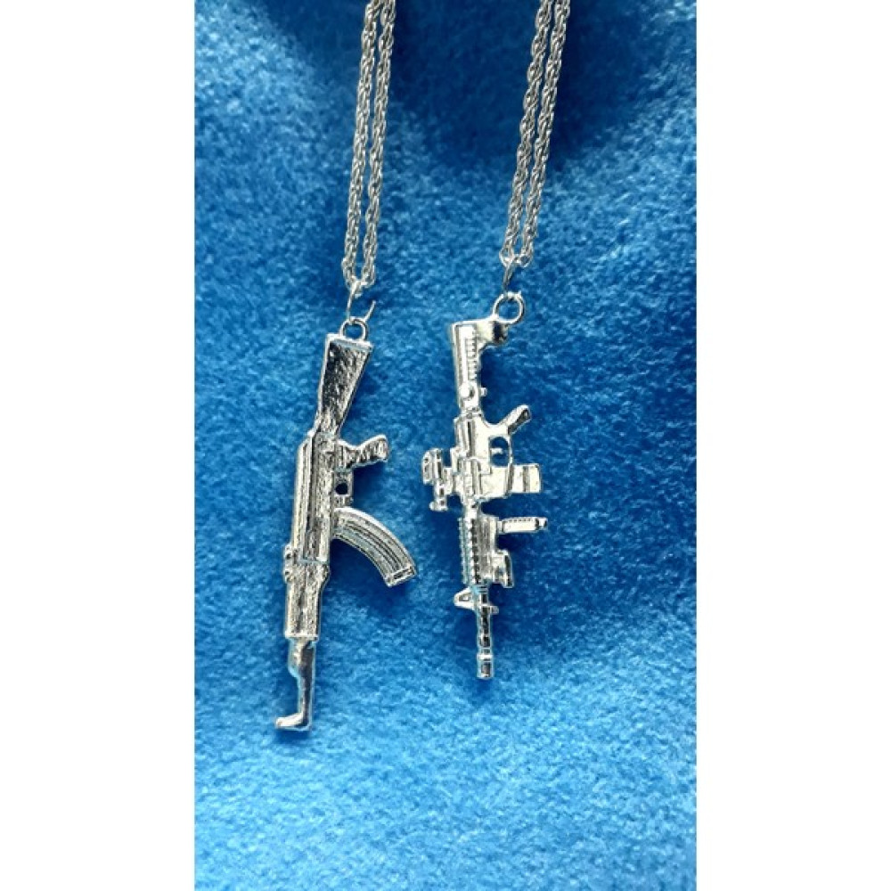 Whocares Unisex Kolye Zincirli Gümüş Renk Çift AK47-M4 Sembollü (2 Adet) - 60 cm Bijuteri Kolye Fiyatı