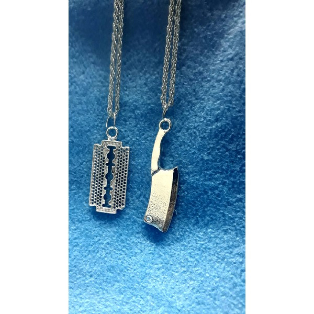 Whocares Unisex Kolye Zincirli Gümüş Renk Çift Jilet-Satır Sembollü (2 Adet) - 60 cm Bijuteri Kolye Fiyatı