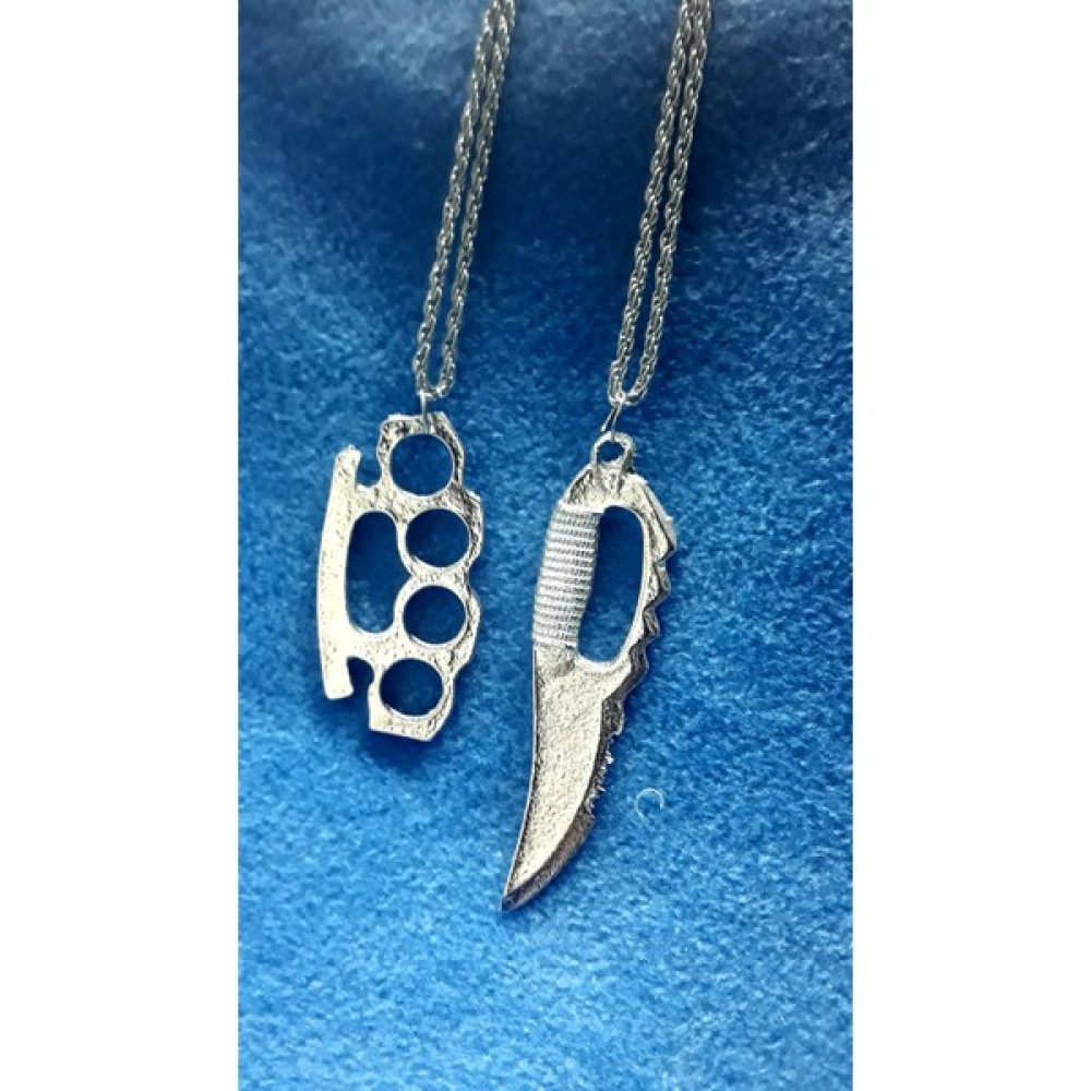 Whocares Unisex Kolye Zincirli Gümüş Renk Çift Muşta-Bıçak Sembollü (2 Adet) - 60 cm Bijuteri Kolye Fiyatı