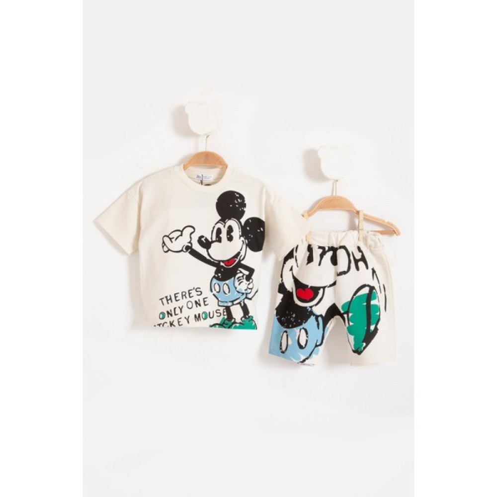 Wianna Çocuk Mickey Mouse Zara Şortlu Ikili Takım %100 Pamuk Oversize 2-6 Yaş Bebek Giysi Takım Fiyatı