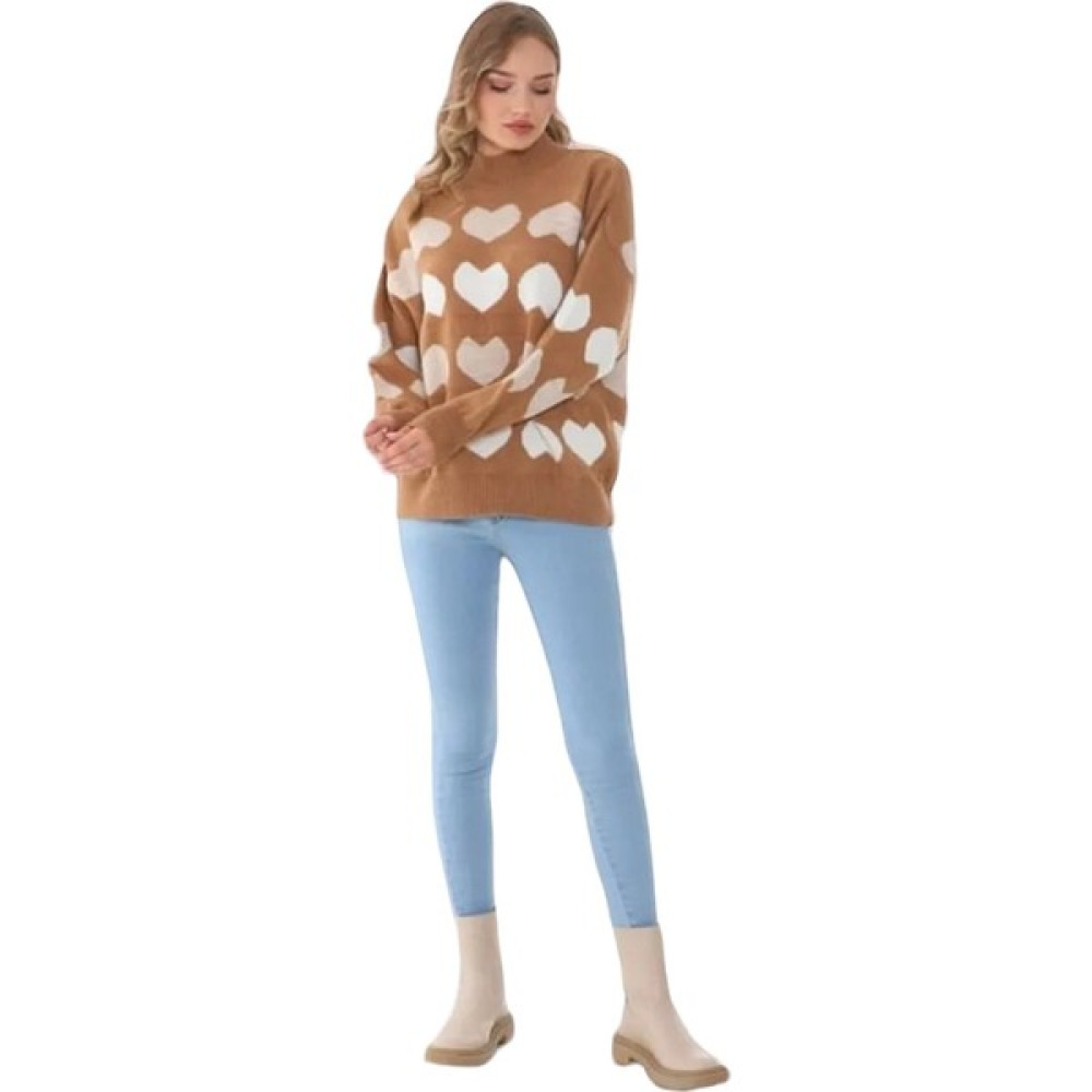 Wienella Sistina Camel Kalpli Kazak Kalp Desenli Açıkkahverengi Triko Kazak Stil Örme Triko Oversize Bayan Kazak & Süveter & Triko Fiyatı
