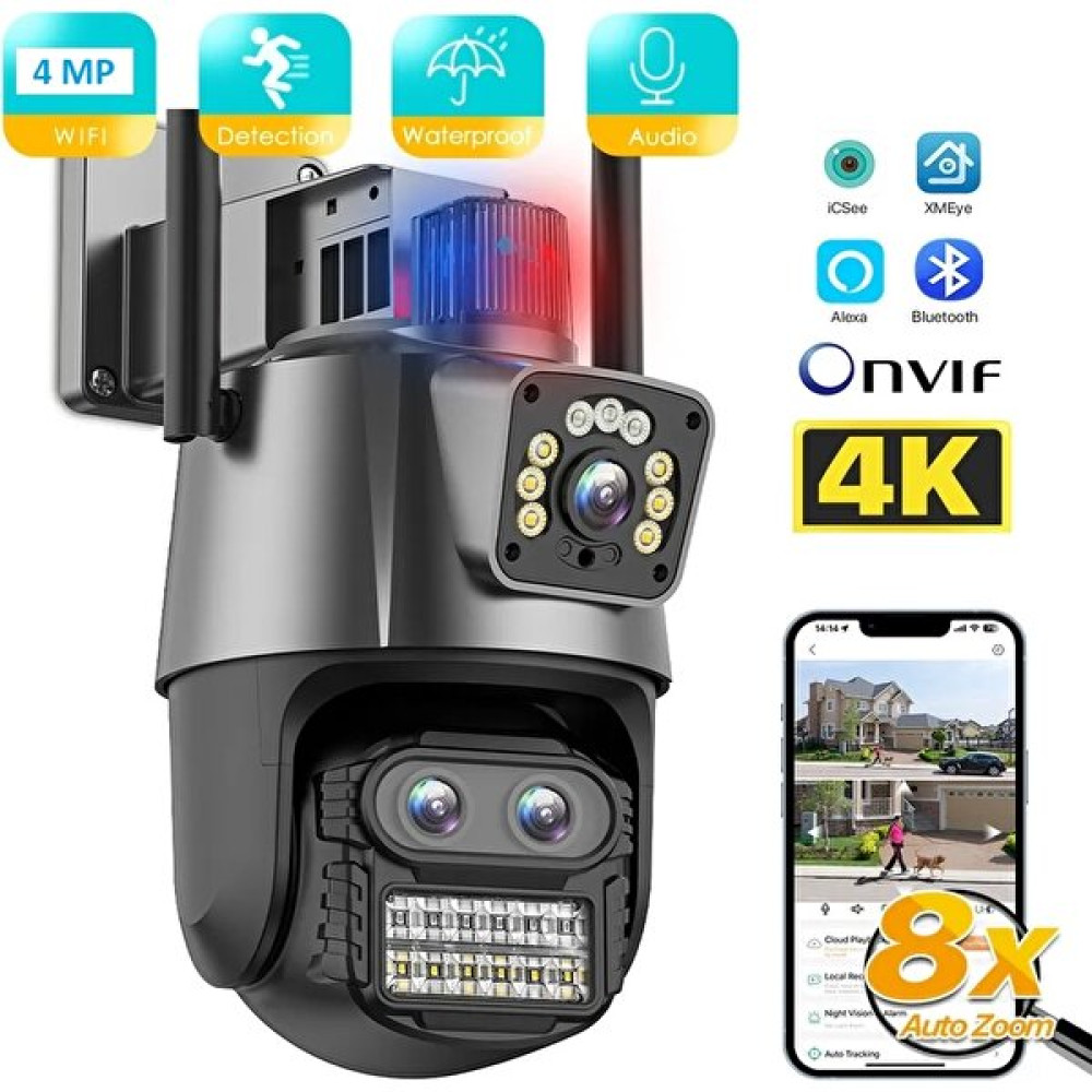 Wificam Plus 3 Kameralı Zoomlu Icsee Xmeye Yazılımlı Polis Çakar Işıklı 4mp UHD Ptz Akıllı Kamera Dijital Video Kameralar Fiyatı