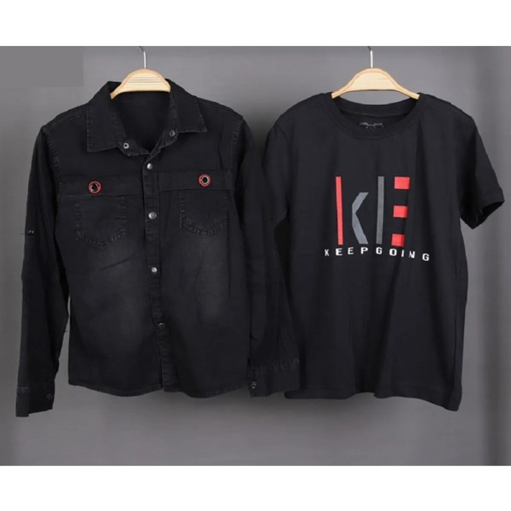 Wikiland Jeans Erkek Çocuk Kot Gömlek Tişört Ikili Takım Erkek Çocuk T-shirt Fiyatı