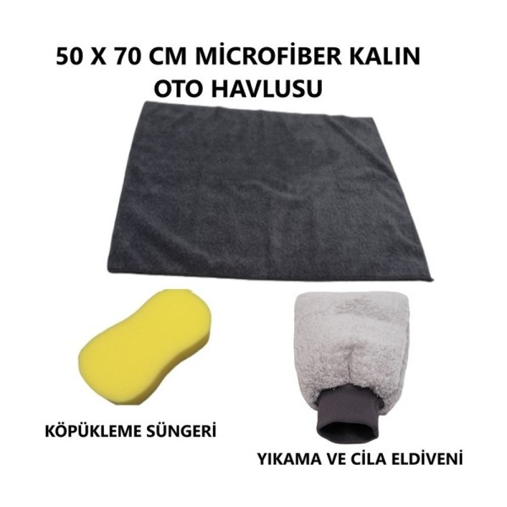 Wikro Oto Yıkama Araba Temizlik Seti ( Havlu - Sünger - Eldiven ) Oto Yıkama Ürünleri Fiyatı
