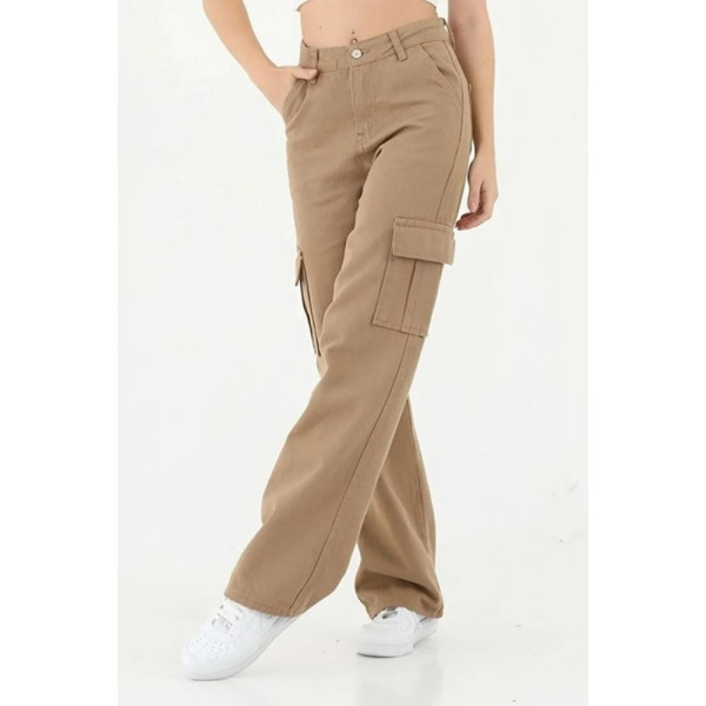 Wild Flower Kız Çocuk Kargo Cep Detaylı Yüksek Bel Wide Leg Kot Pantolon Kız Çocuk Pantolon Fiyatı