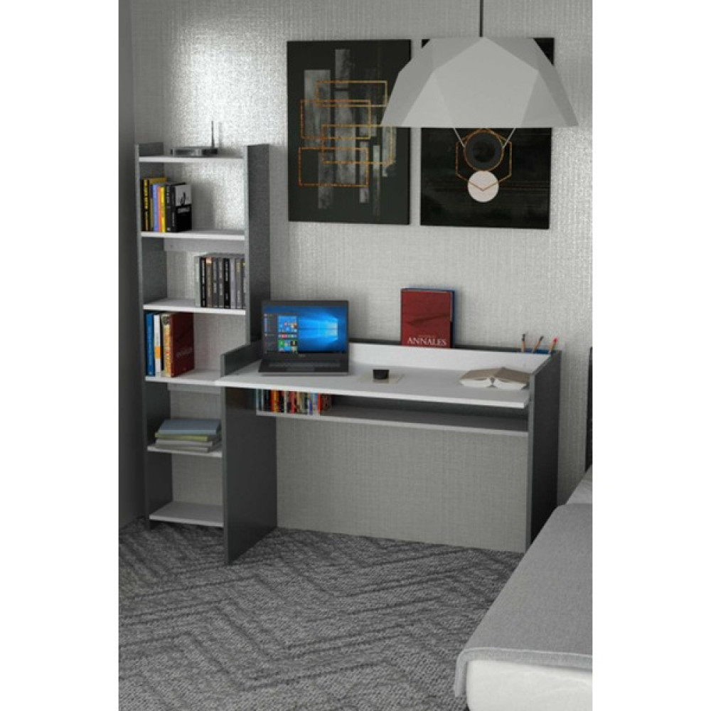 Will Home Willhome Kitaplıklı Çalışma Masası 120 cm - 120x60x75 - Gri Çalışma Masası Fiyatı